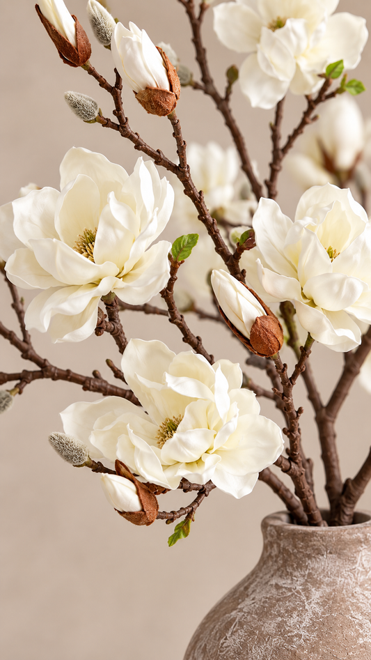 Maggie close-up of creamy faux blossoms